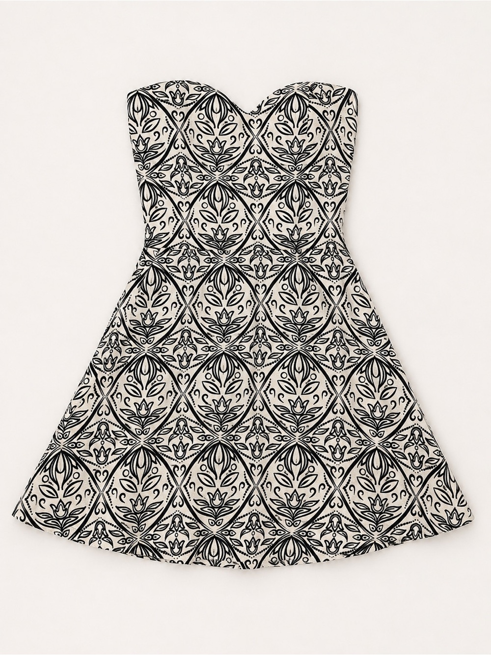 Miss Chievous Cream and Black Strapless Fit-and-Flare Dress